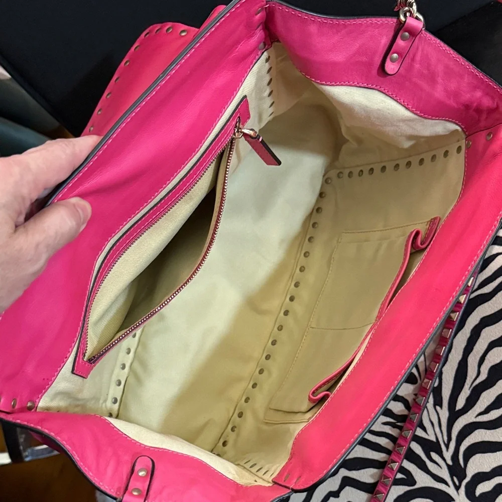 Valentino Garavani Gold & Pink Studded Handbag with Removable Crossbody Strap - Picture 12 of 16